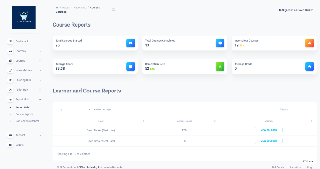 RiskBuddy - Report Hub - Course Reporting