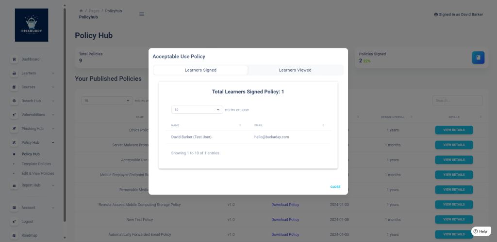 RiskBuddy - Policy Details - Learners Signed